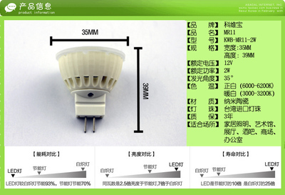 【高品質納米陶瓷MR11 led射燈燈泡2w CE認證】價格,廠家,圖片,LED射燈,深圳市科維寶光電-